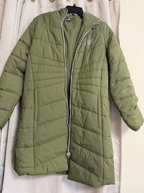 Brand new New Balance Olive Green Long Quilted Puffer Coat